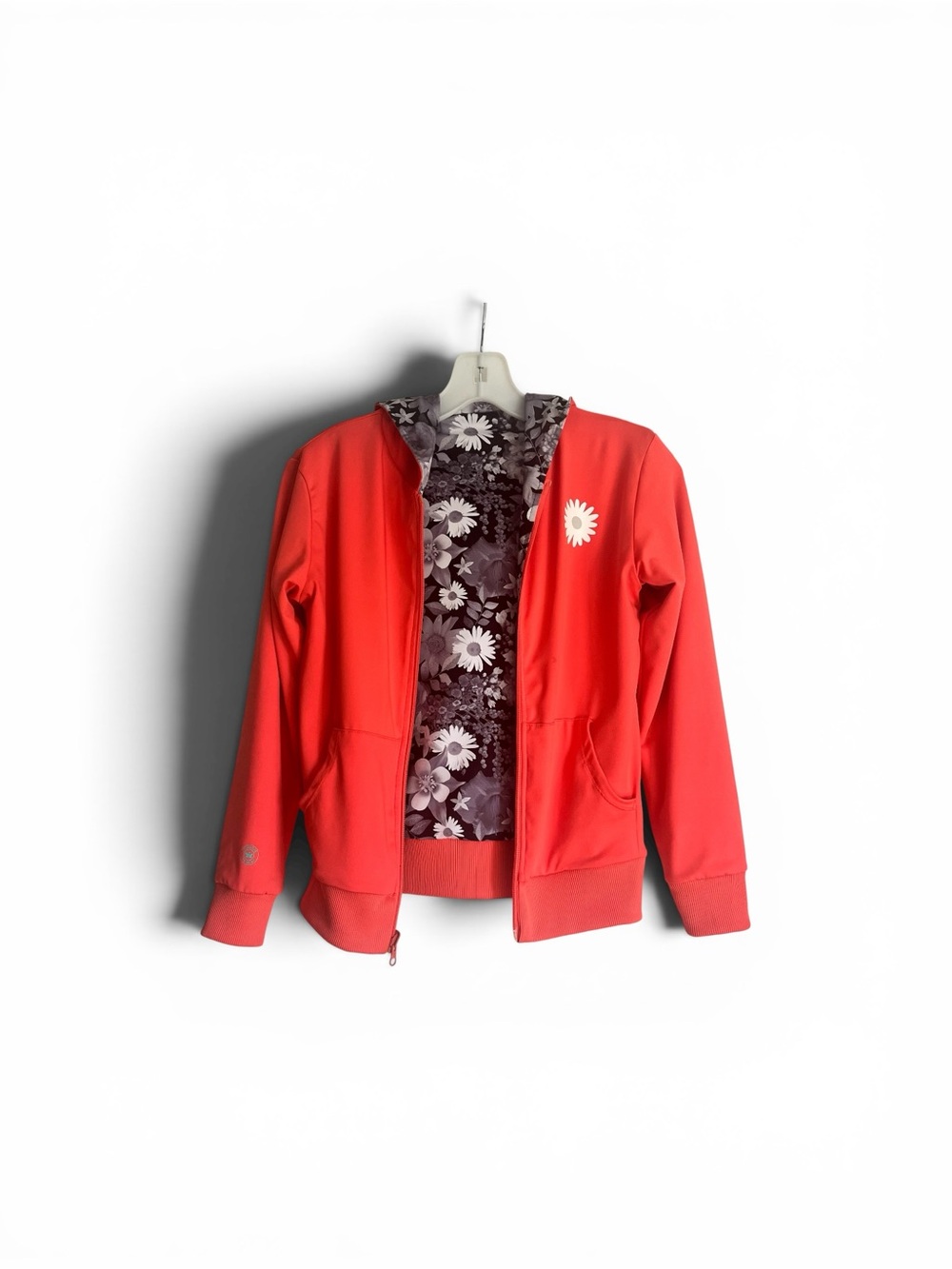 Chooze Reversible Zip-Up Hoodie | Orange Red Floral Daisy -Size 10/12